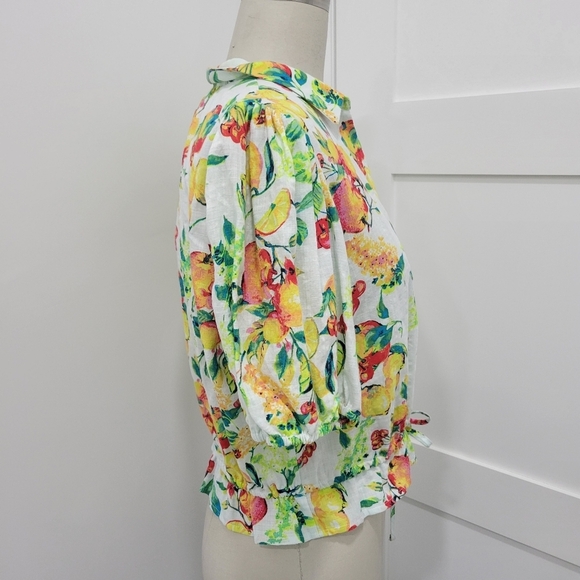 Lauren Conrad Tropical Fruit Button-Front Puff-Sleeve Top Size L - Picture 3 of 11